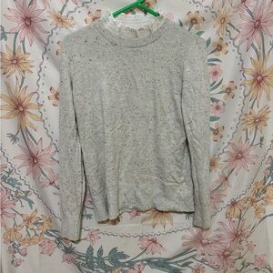 loft Women's Gray Speckled Sweater with ruffle collar S